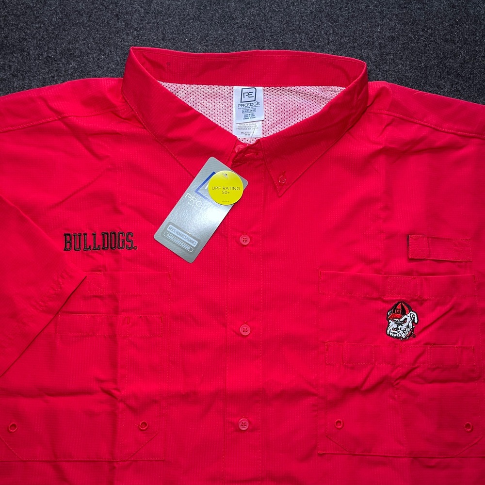 ProEdge Fishing Shirt Mens 3XL Red NWT Georgia Bulldogs UPF 50+ Short Sleeve